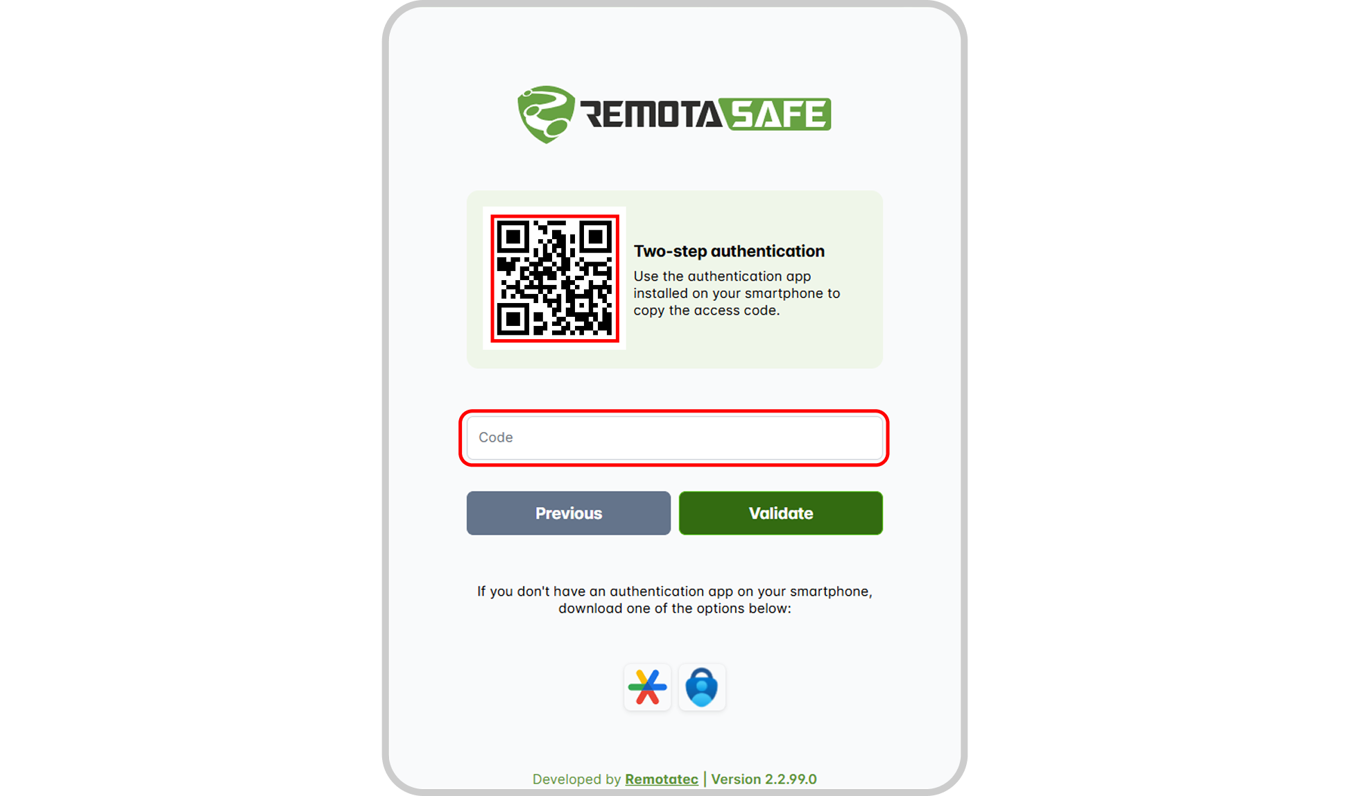 Imagem: tela para escaneamento e configuração da Autenticação Multifator