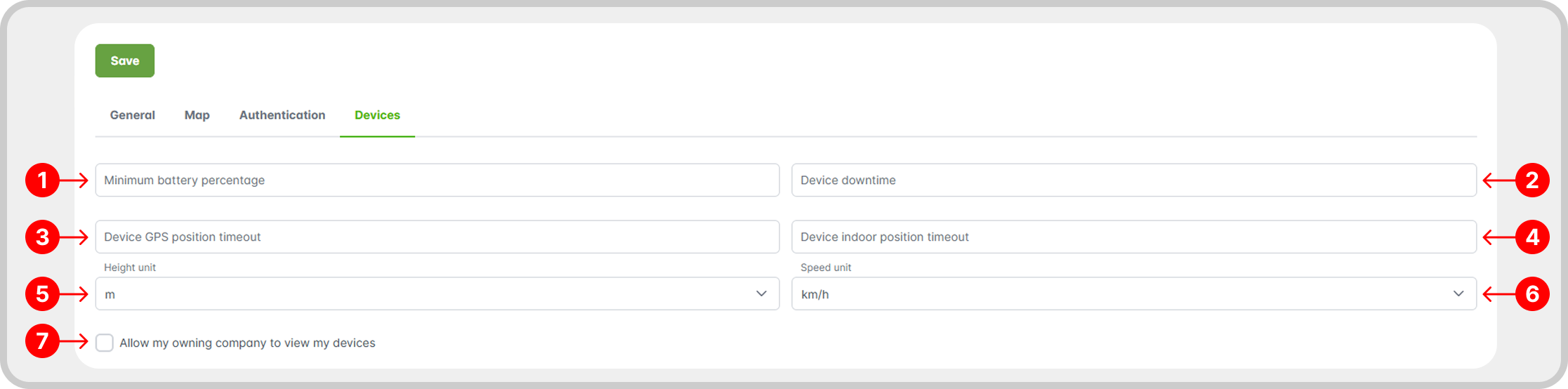 Image: general device settings fields.