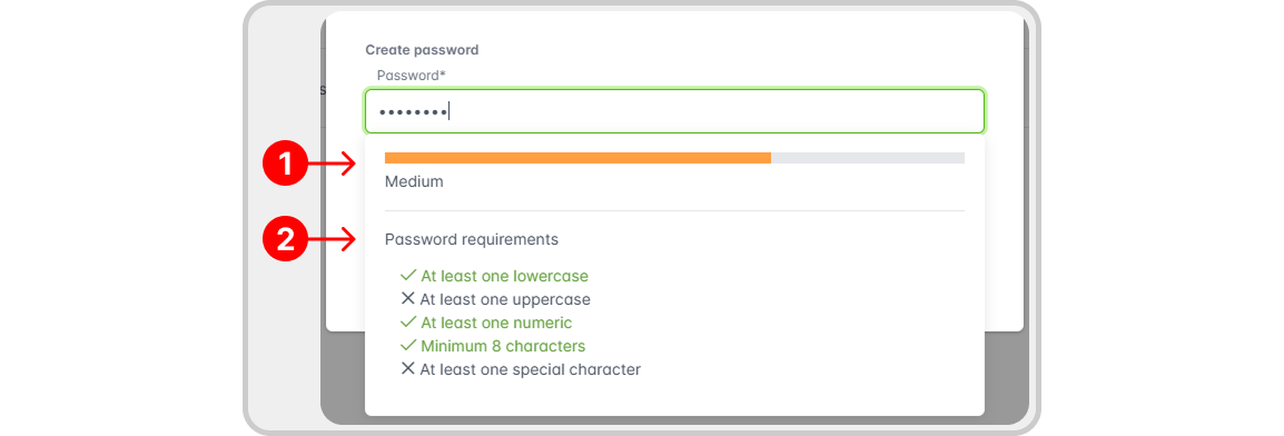 Image: example of creating a password with the specified validations.